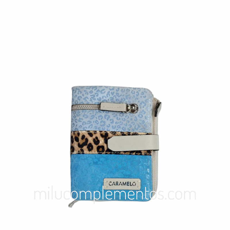 Cartera piel serraje-pony leopardo Caramelo perla de mujer