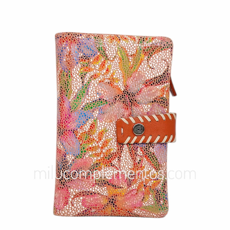 Cartera de piel napa print Caramelo naranja mediana