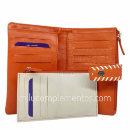 Cartera de piel napa print Caramelo naranja muchas tarjetas