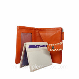 Cartera de piel napa print Caramelo naranja tarjetero extraible