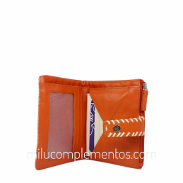Cartera de piel napa print Caramelo naranja fots y DNI