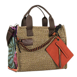 Bolso Tote/Bandolera Devota & Lomba Muse marrón de paja nuevo