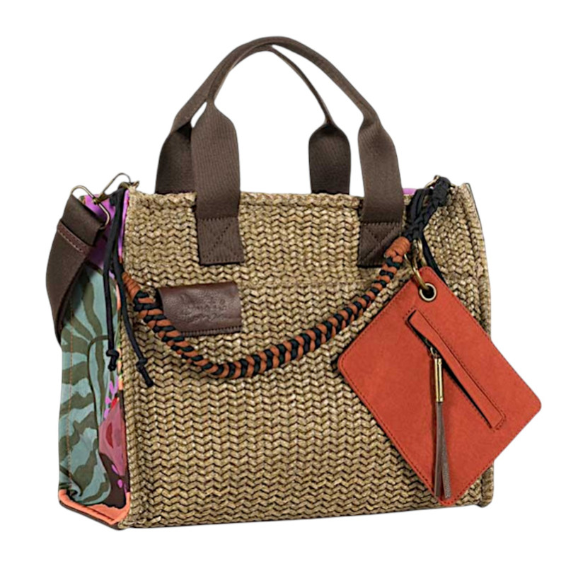 Bolso Tote/Bandolera Devota & Lomba Muse marrón de paja nuevo