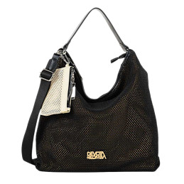 Bolso Hobo/Bandolera Devota & Lomba Net negro con doble correa