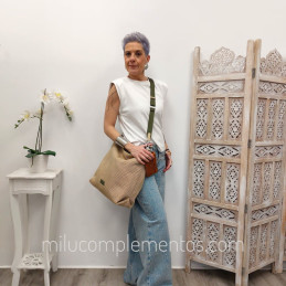Bolso Hobo/Bandolera Devota & Lomba Net taupe de rejilla de mujer