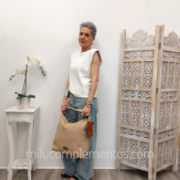 Bolso Hobo/Bandolera Devota & Lomba Net taupe de rejilla de señora