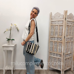 Bolso Bandolera Devota & Lomba Knit negro y blanco de mujer