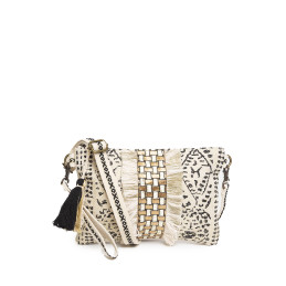 Bolso Clutch Block Print Tantrend – Natural-Negro con flecos