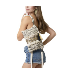 Bolso Clutch Block Print Tantrend – Natural-Negro efecto trenzado