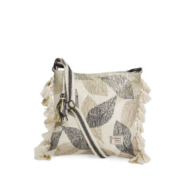 Bolso Cuadrado estampado Hojas Tantrend Natural-Negro