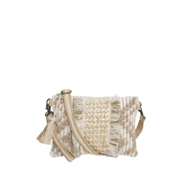 Bolso Clutch Textura Tantrend – Natural y Dorado con flecos