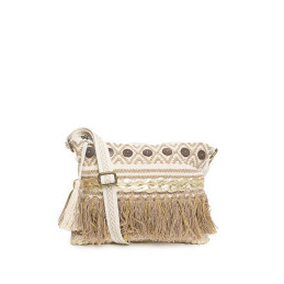 Bolso Clutch Geométrico Tantrend – Natural con Botones de Coco y Flecos