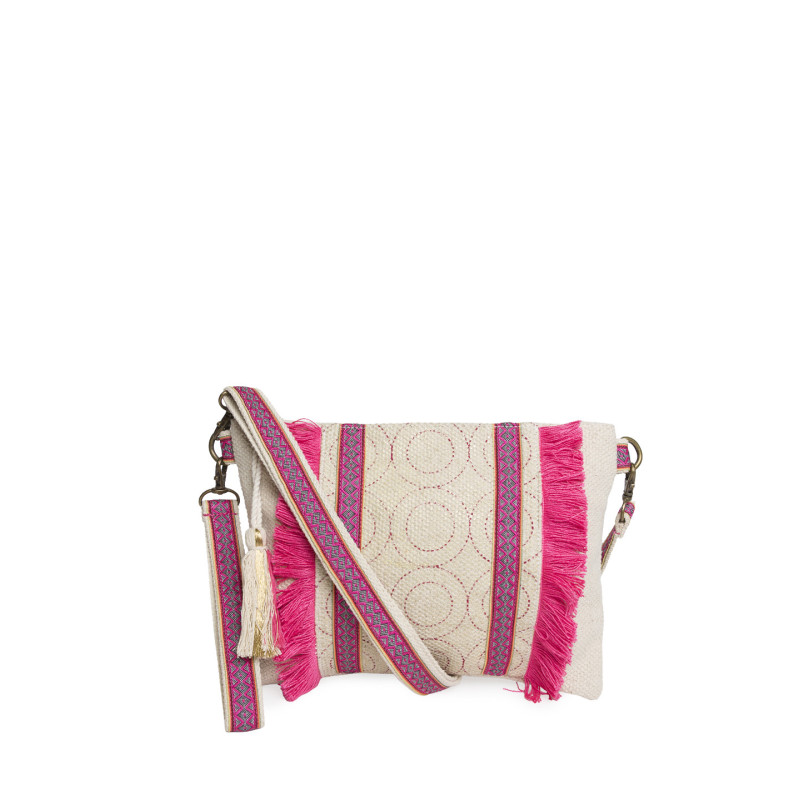 Bolso Clutch Tantrend – Natural y Rosa con Flecos  verano