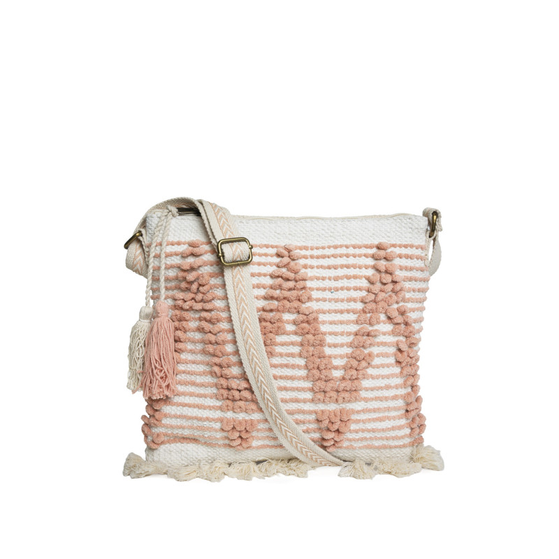 Bolso Cuadrado Zig Zag texturado Tantrend – Natural y Rosa