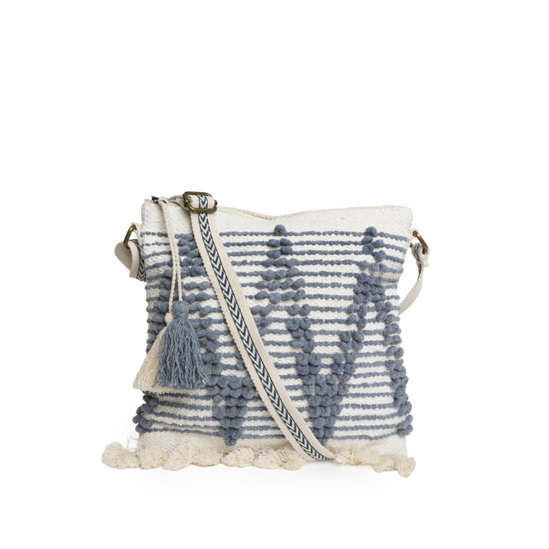 Bolso Cuadrado Zig Zag Tantrend – Natural y Azul cierre cremallera