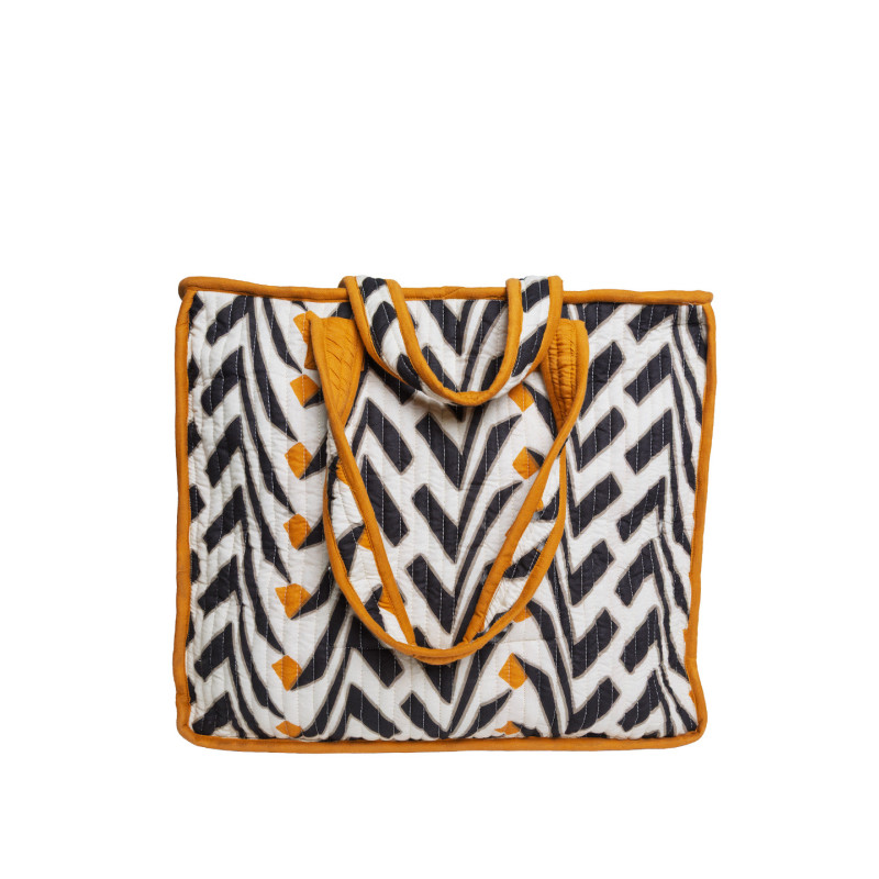 Bolso Shopping Playa Natural Soul – V Print Blanco/Negro y Naranja