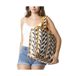 Bolso Shopping Playa Natural Soul – V Print Blanco/Negro y Naranja de playa