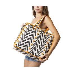 Bolso Shopping Playa Natural Soul – V Print Blanco/Negro y Naranja urbano