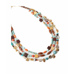 Collar de Triple Tantrend – Mix Turquesa-Coral detalle