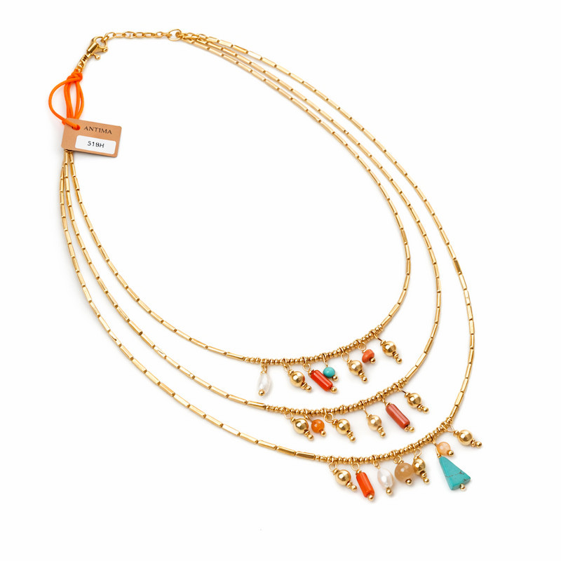 Collar de Tres Líneas Tantrend dorado multicolor