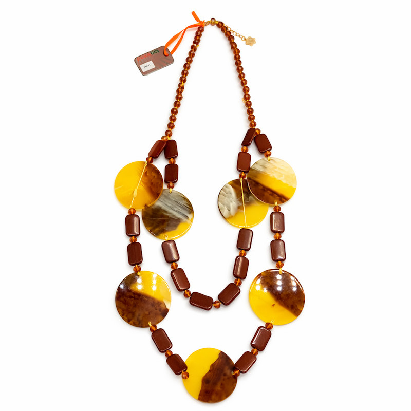 Collar Largo Tantrend – amarillo y marrón efecto marmol