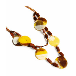 Collar Largo Tantrend – amarillo y marrón piezas redondas