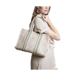 Bolso Shopping Texturado Tantrend Beige Verde Agua de hombro