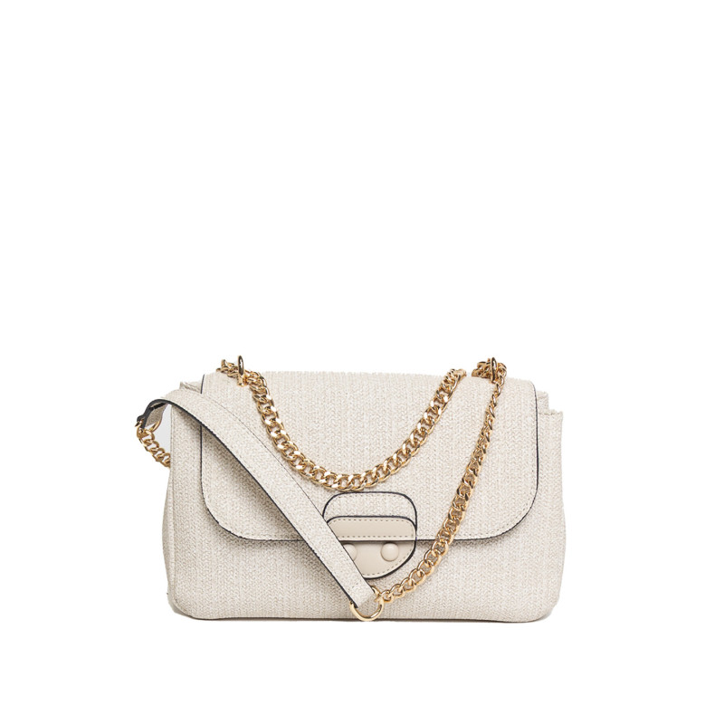 Bolso de Cadena Efecto Paja Tantrend Marfil con cadena dorada