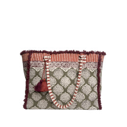 Bolso de Playa Tantrend – Verde Caqui y Arabescos Block Print