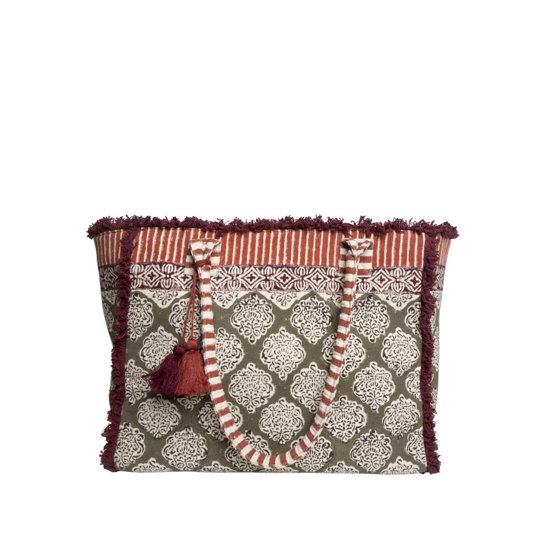 Bolso de Playa Tantrend – Verde Caqui y Arabescos Block Print