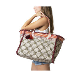 Bolso de Playa Tantrend – Verde Caqui y Arabescos de hombro