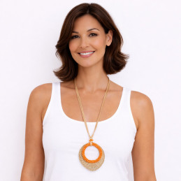 Collar Largo Tantrend Naranja y Filigrana Dorada de chica