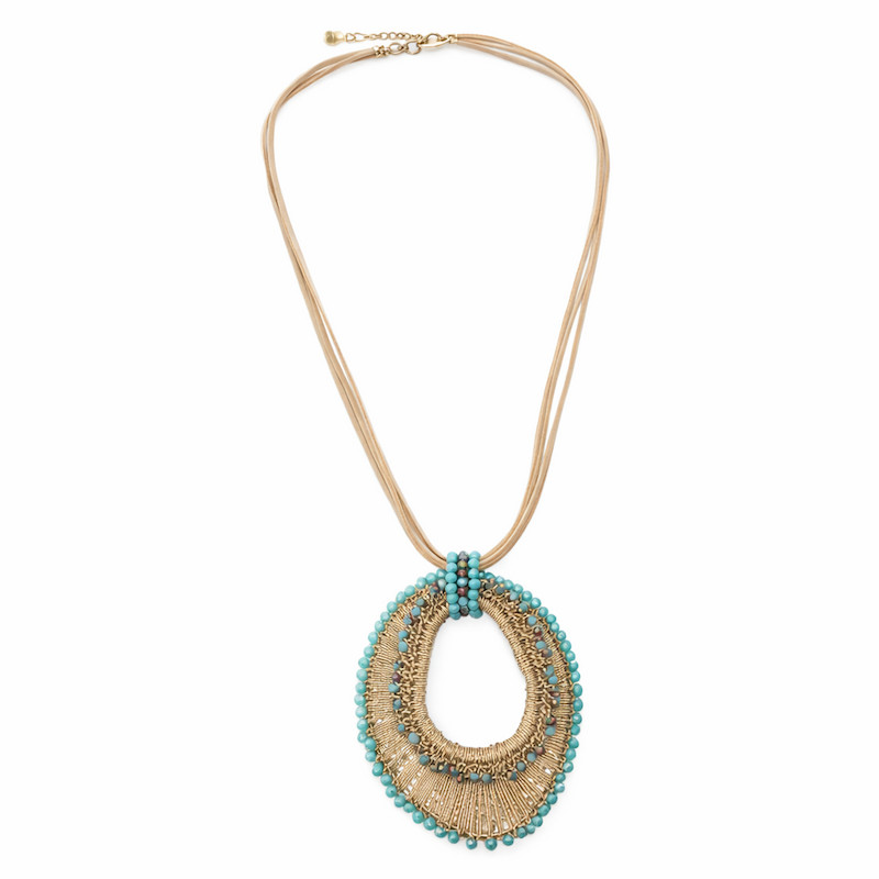 Collar Largo Tantrend Calado Beige y Turquesa regulable
