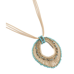Collar Largo Tantrend Calado Beige y Turquesa de cordones