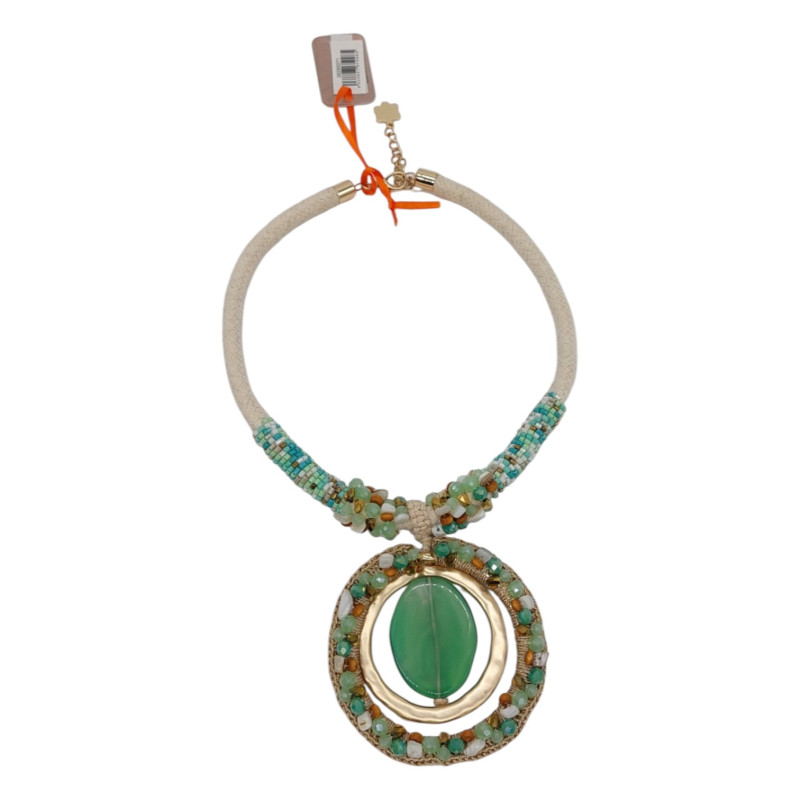 Collar corto Cordón y Centro de Piedra Tantrend  Verde