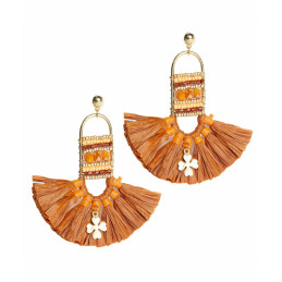 Pendientes Largos Tantrend Naranja Flecos Rafia forma de trebol