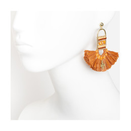 Pendientes Largos Tantrend Naranja Flecos Rafia de mujer verano
