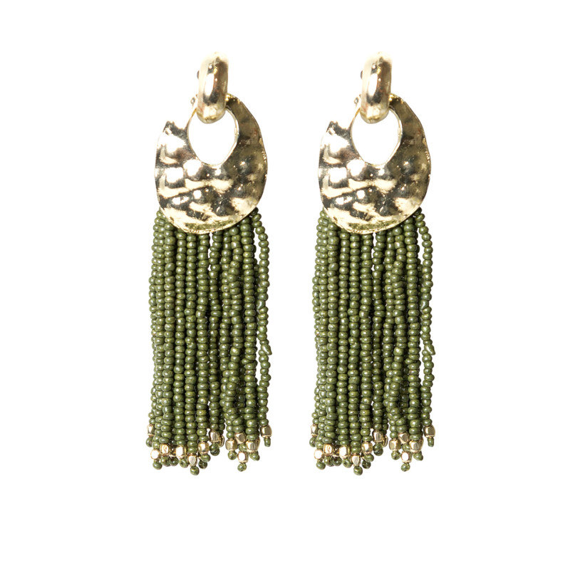 Pendientes Metal y Rocalla Tantrend Verde Caqui