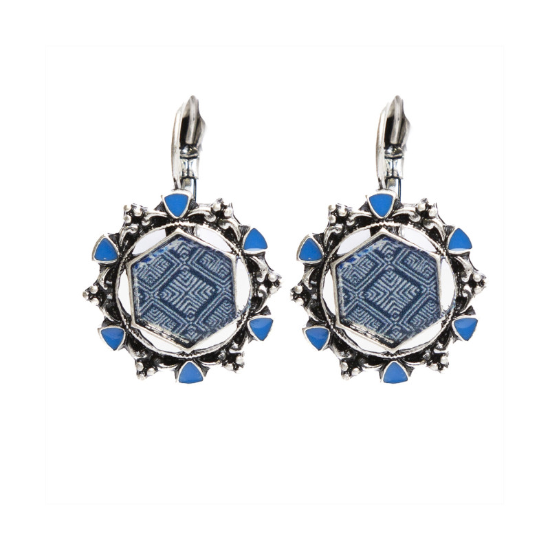 Pendientes Tantrend Centro Hexagonal Esmalte Azul online