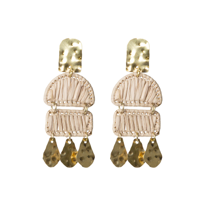 Pendientes de Rafia y Metal Tantrend Blanco Roto y dorado