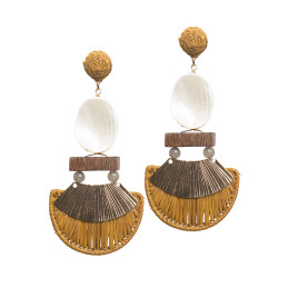 Pendientes largos Tantrend Rafia, Nácar y Madera