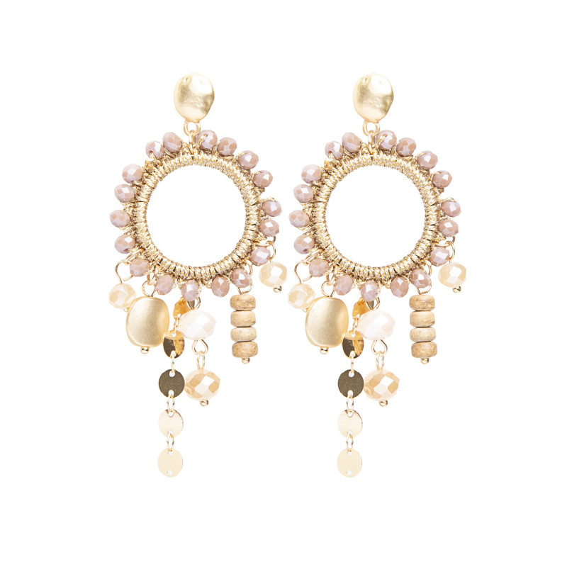 Pendientes Aro Calado y Colgantes Tantrend Beige