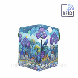 Cartera Belmonte Pájaro Azul Fantasía Piel pequeña paisaje