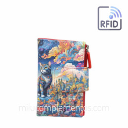 Cartera Belmonte Gato Ciudad Fantasía Piel pequeña de mujer