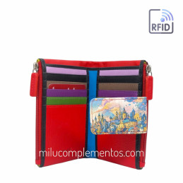 Cartera Belmonte Gato Ciudad Fantasía Piel pequeña doble billetero