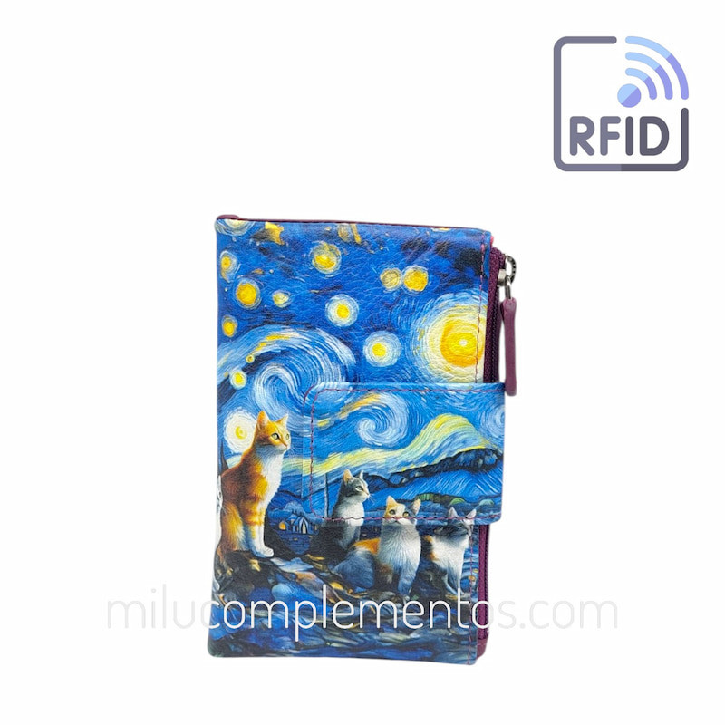 Cartera Belmonte Gatos Cielo Estrellado pequeña piel nueva colección
