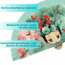 Abanico Malamalaka Flores Verde de señora