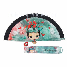 Abanico Malamalaka Flores Negro con estuche regalo