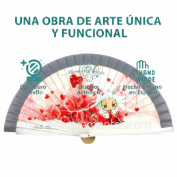 Abanico Malamalaka Corazón Gris y mariposas