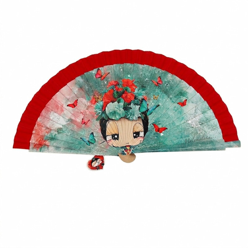 Abanico Malamalaka Flores Rojo de mujer